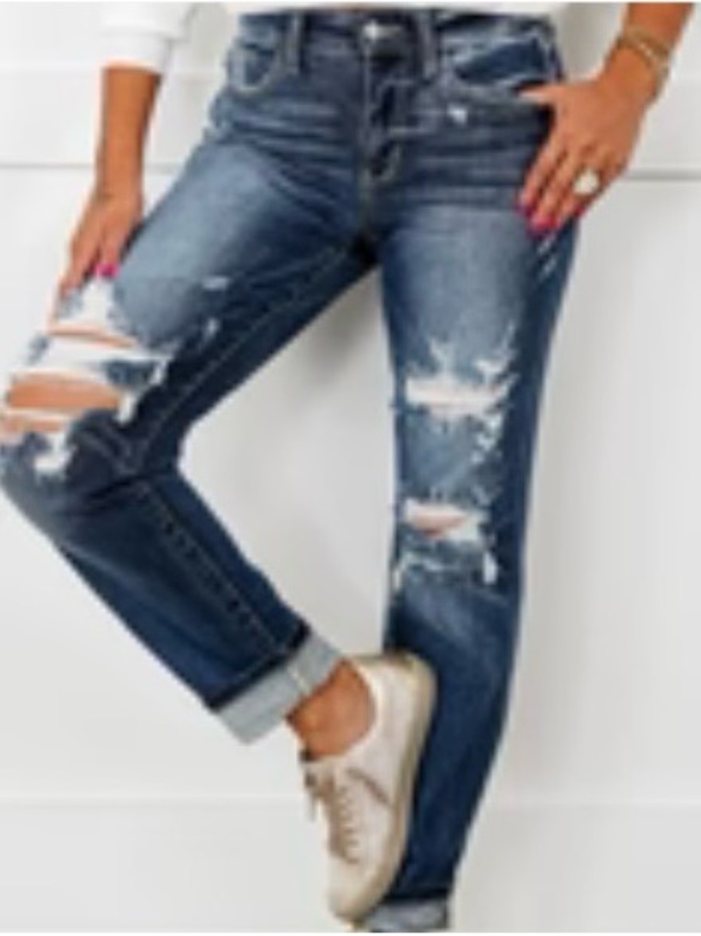 Judy Blue Distressed Medium Blue Boyfriend Jeans